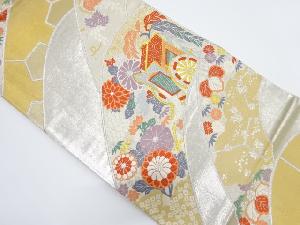 アンティーク 片輪車に御所車・草花模様織り出し袋帯(材料)